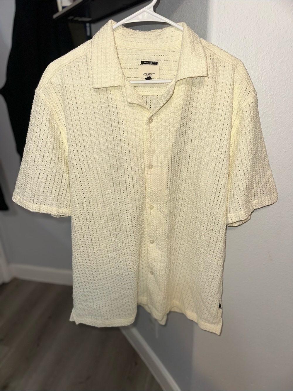 Civil Society Cream Short-Sleeve Knit Button-Up Shirt